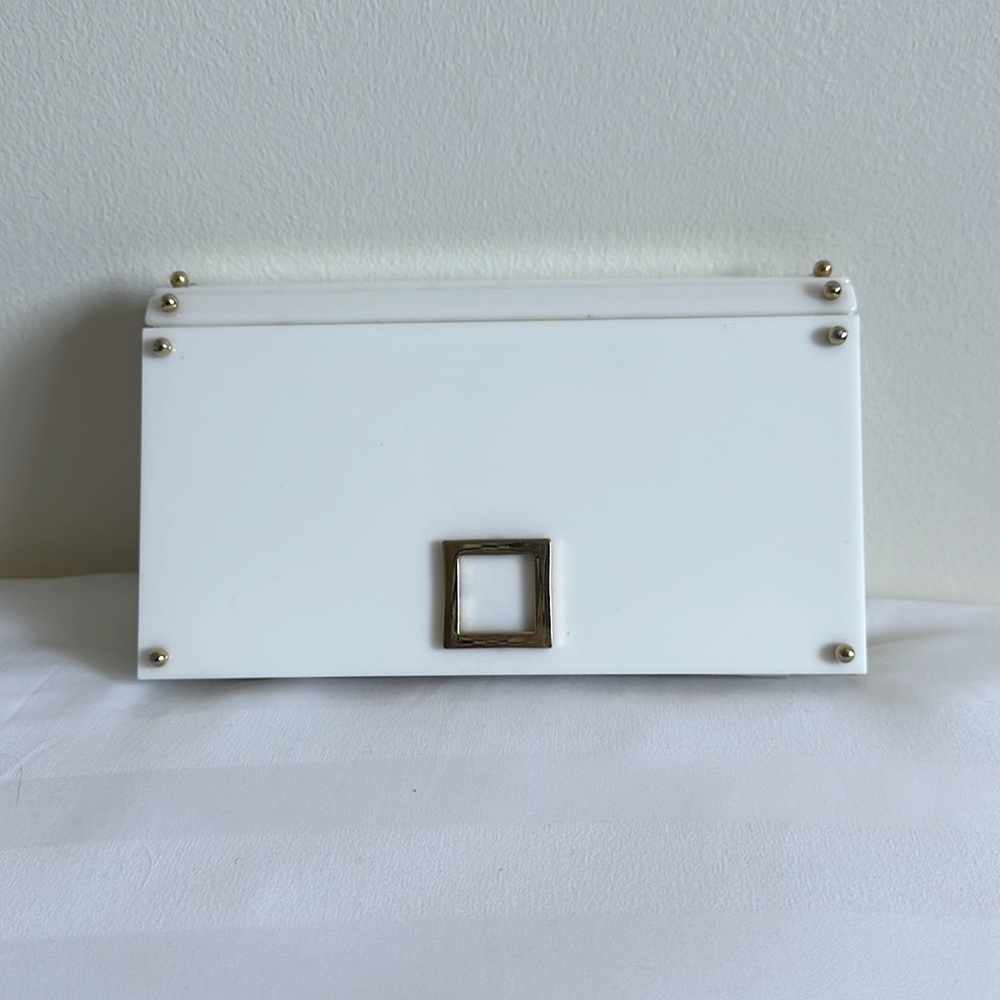 Vintage White Lucite Clutch Purse with Gold Hardware